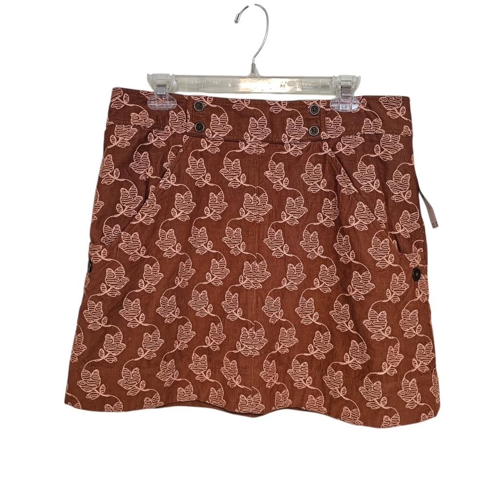Maeve By Anthropologie Rust Floral Embroidered Print Corduroy Mini Skirt - Picture 2 of 9